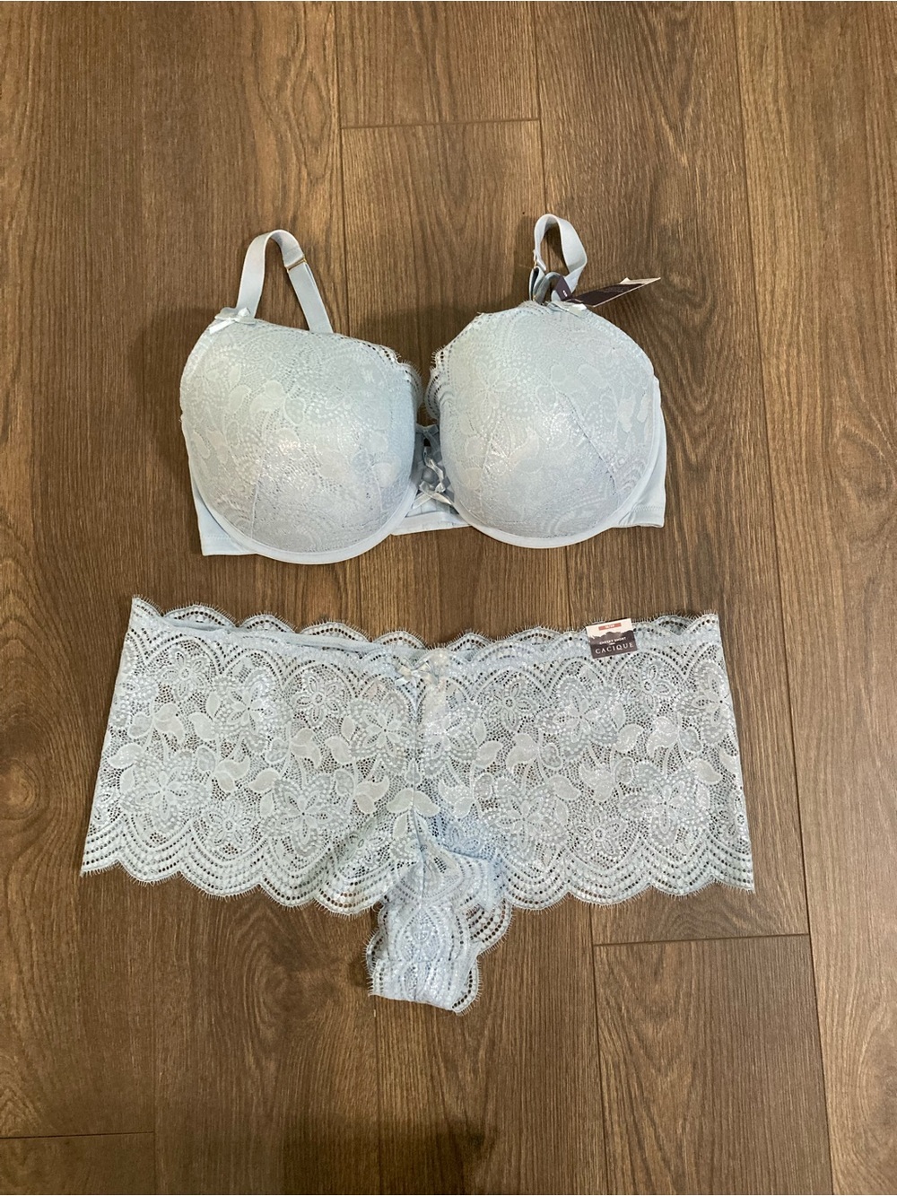 Cacique Boost Balconette Bra Light Blue Lace With Pantie Set Size 42F 18/20